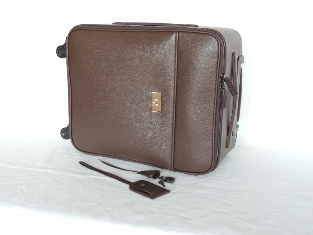 valigia-trolley in pelle color marrone, borse da viaggio in pelle